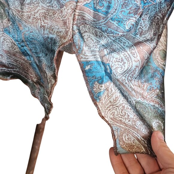 Y2K Satin Babydoll Tank Blouse Paisley Blue Brown Forest Fairy Jrs Sz L XL VTG - Picture 5 of 10